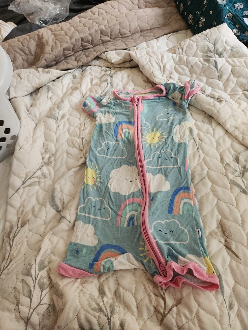 Little Sleepies Blue Cloud & Rainbow Short-Sleeve Sleep Sack with Pink Trim